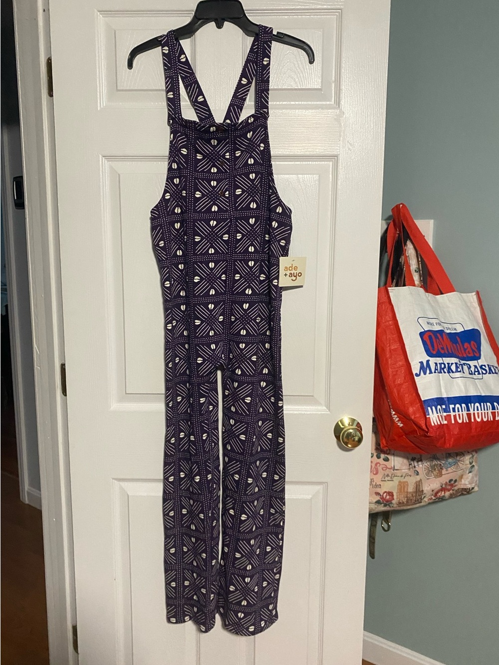 Purple Geometric Wide-Leg Romper Jumpsuit with Cross Back Straps